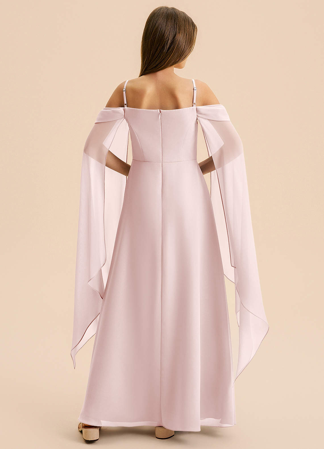 Azazie Moana Junior Linia A Pofałdowany Szyfon Długość podłogi Młodsza druhna Sukienka image4