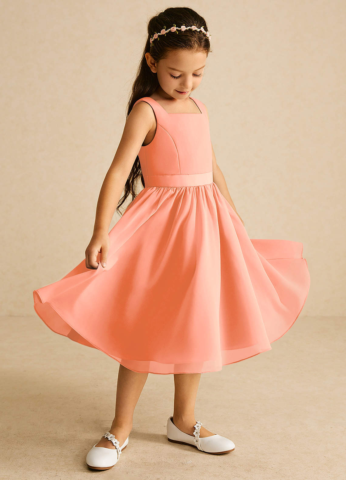 Azazie Ari Flower Girl Dresses Sunset A-Line Sleeveless Chiffon Dress image1