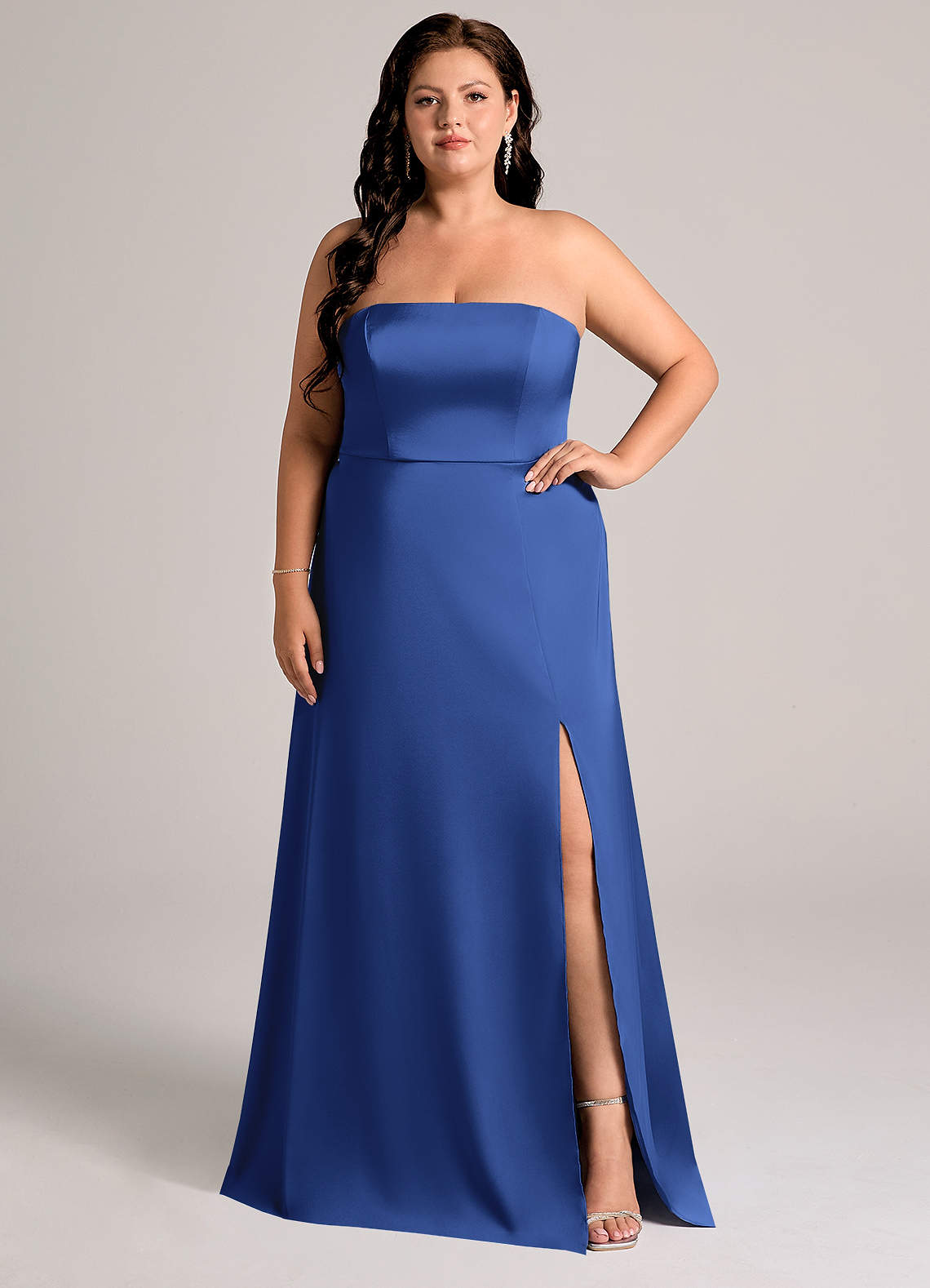 Azazie Wren Bridesmaid Dresses Royal Blue A-Line Strapless Stretch Satin Convertible Dress image1