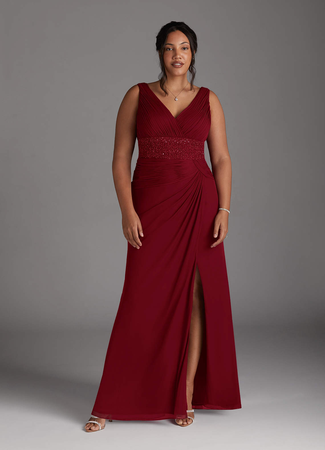 Azazie Winona Mother of the Bride Dresses Burgundy Mermaid Sequins Mesh Dress image1