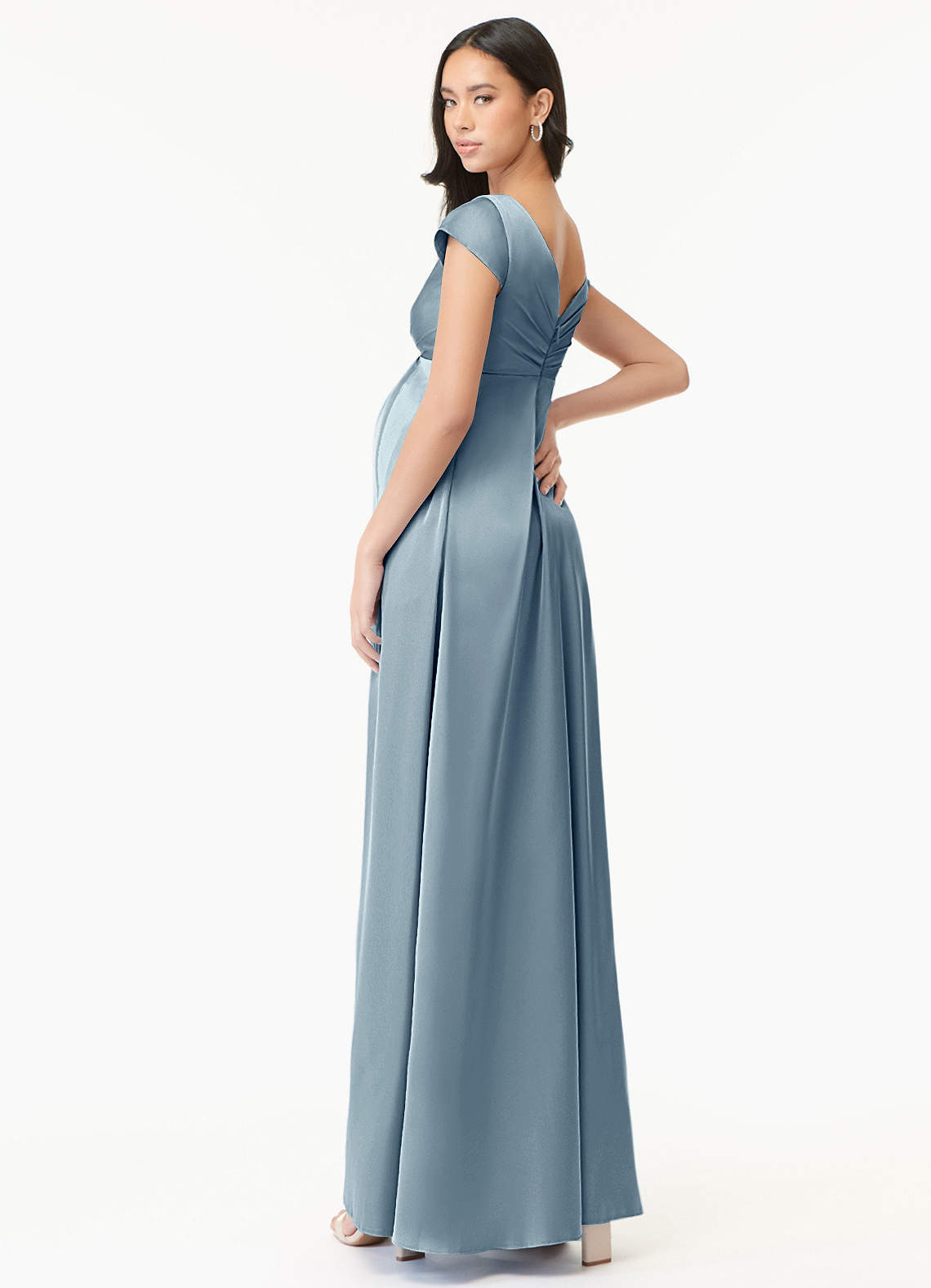 Azazie Allessia Maternity Bridesmaid Dresses A-Line Pleated Stretch Satin Floor-Length Dress image4