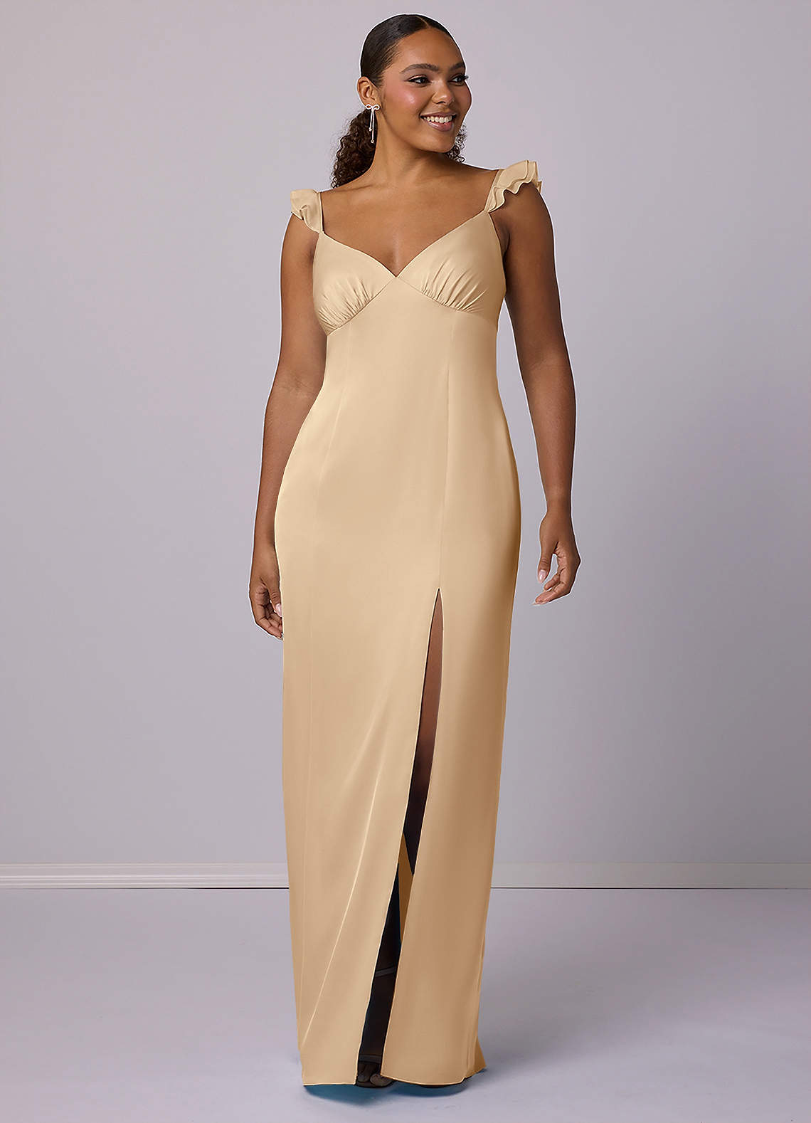 Barbie ♥ Azazie Bridesmaid Dresses Sheath Stretch Satin Floor-Length Dress image7
