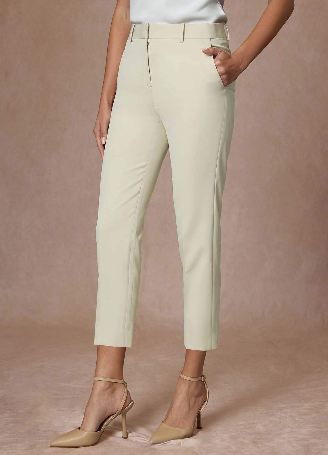 front Whitney Ivory Refined Weave Performance Cropped Pants Suit