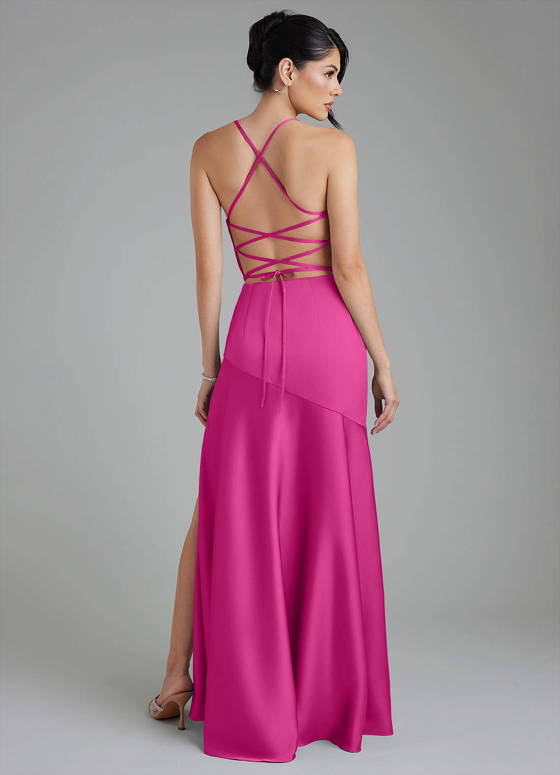fuchsia bridesmaid dress satin Azazie Leonis