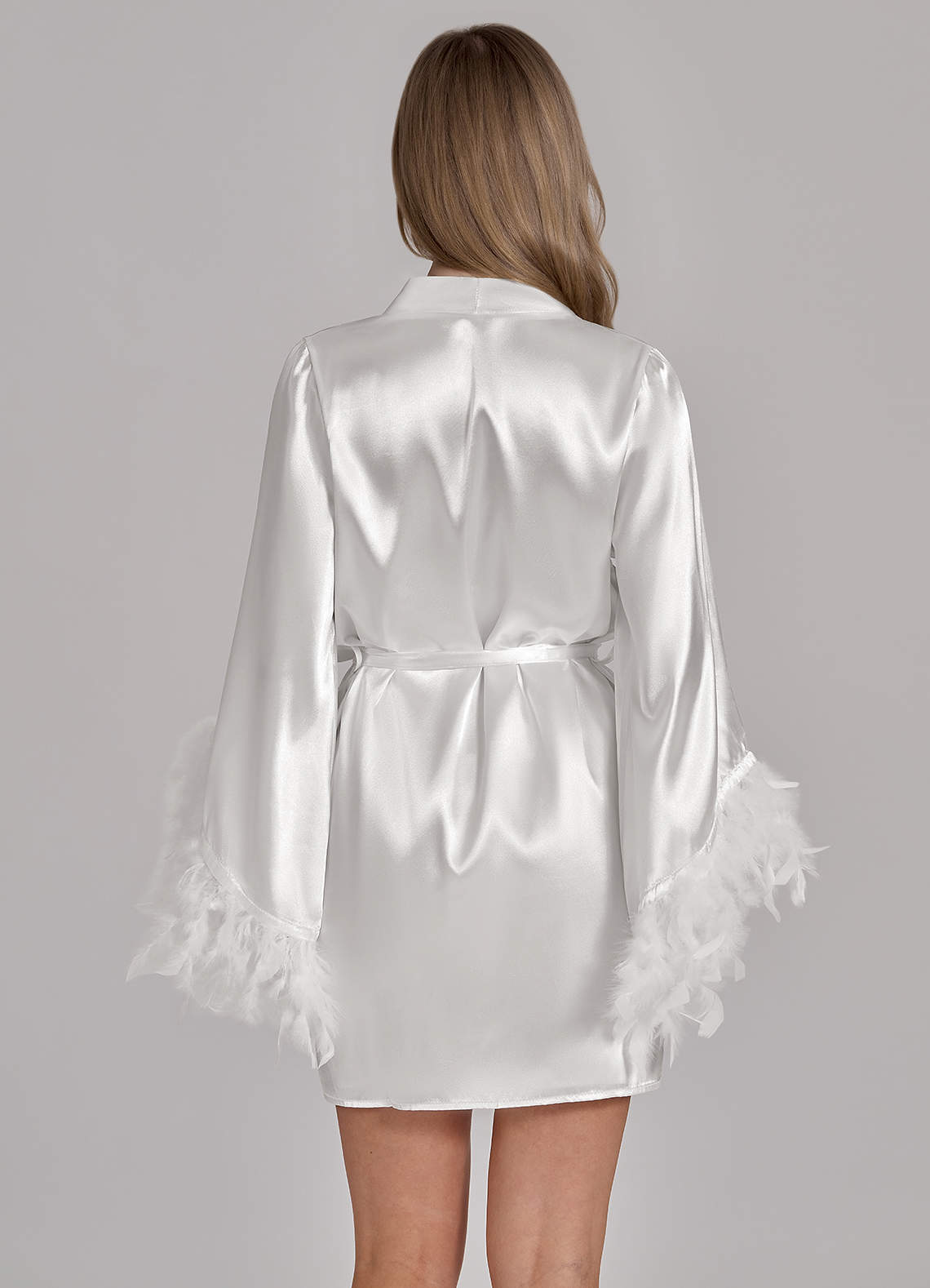 front Satin Bridal Feather Robe & Slip Dress