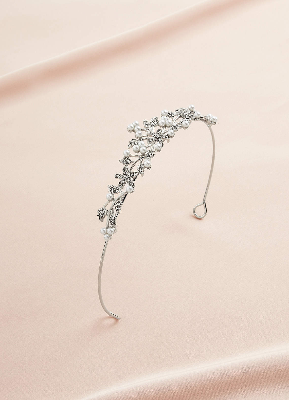 front Floral Pearl and Rhinestone Flower Girl Tiara