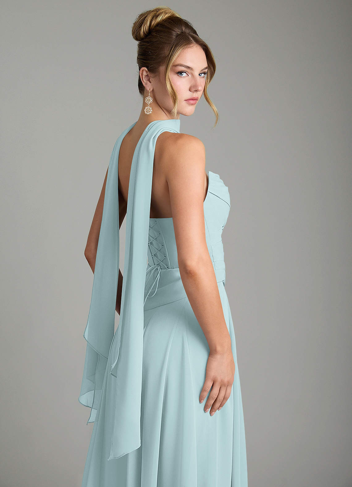 Azazie Gabriela Bridesmaid Dresses Mist A-Line Corset Chiffon Dress image11