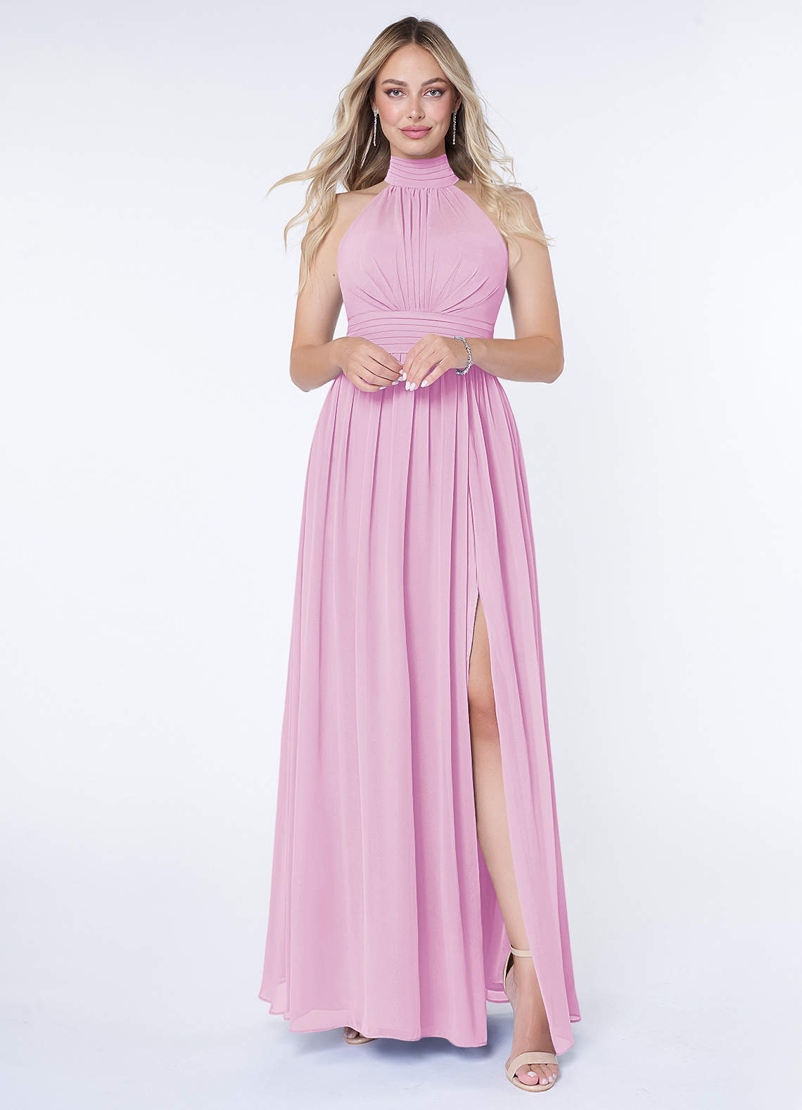 Azazie Iman Bridesmaid Dresses Candy Pink A-Line A-Line Ruched Chiffon Dress image1