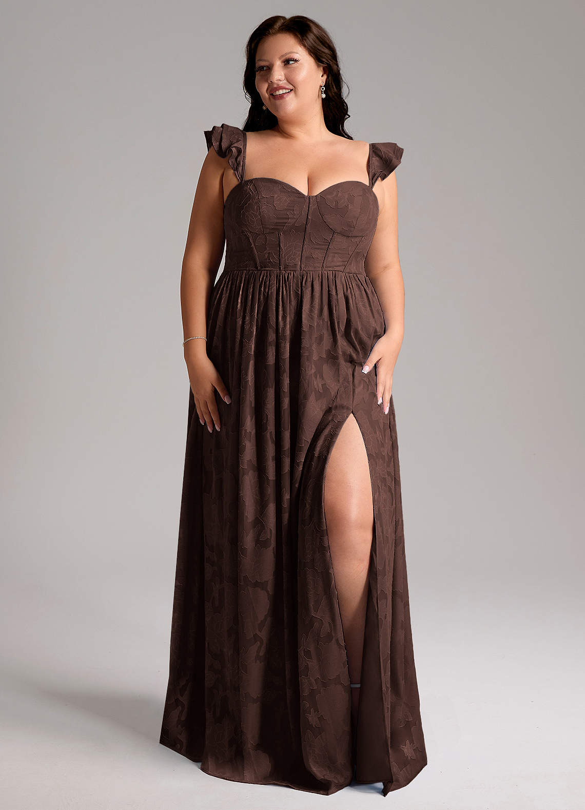 Azazie Denisse Vestidos de madrinha de casamento Vestido Ganache de Esgotamento Floral de Linha A com Ruched image8