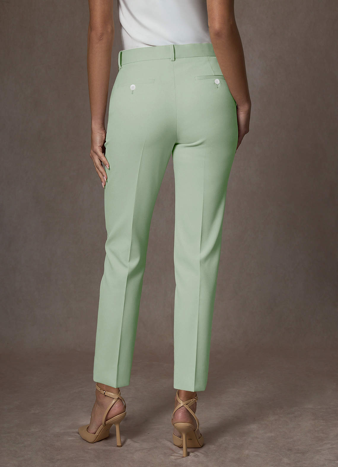 front Whitney Dusty Sage Structured Stretch Full Length Dress Pants