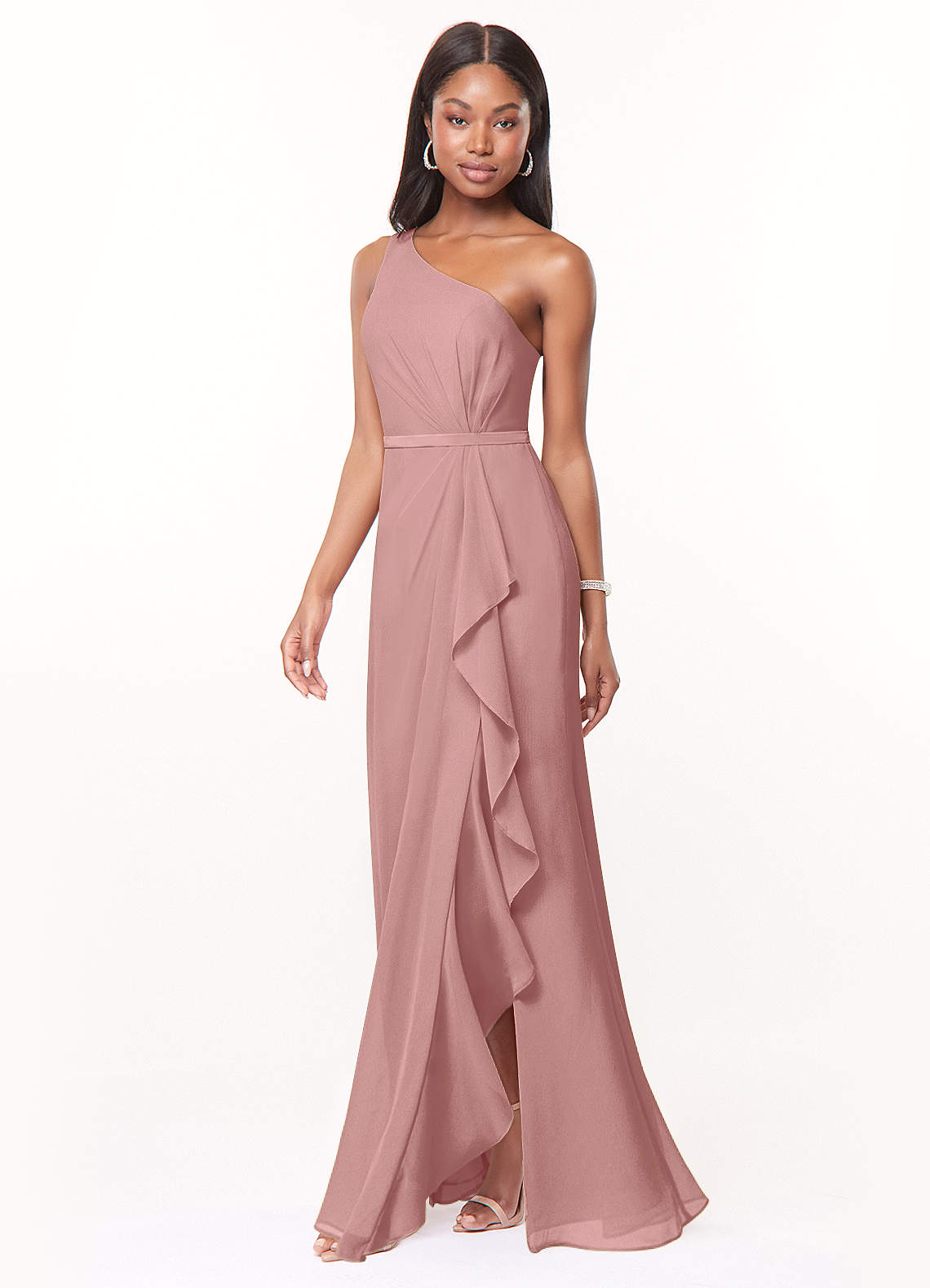 Azazie Liza Bridesmaid Dresses Dusty Rose Mermaid One Shoulder Chiffon Dress image1