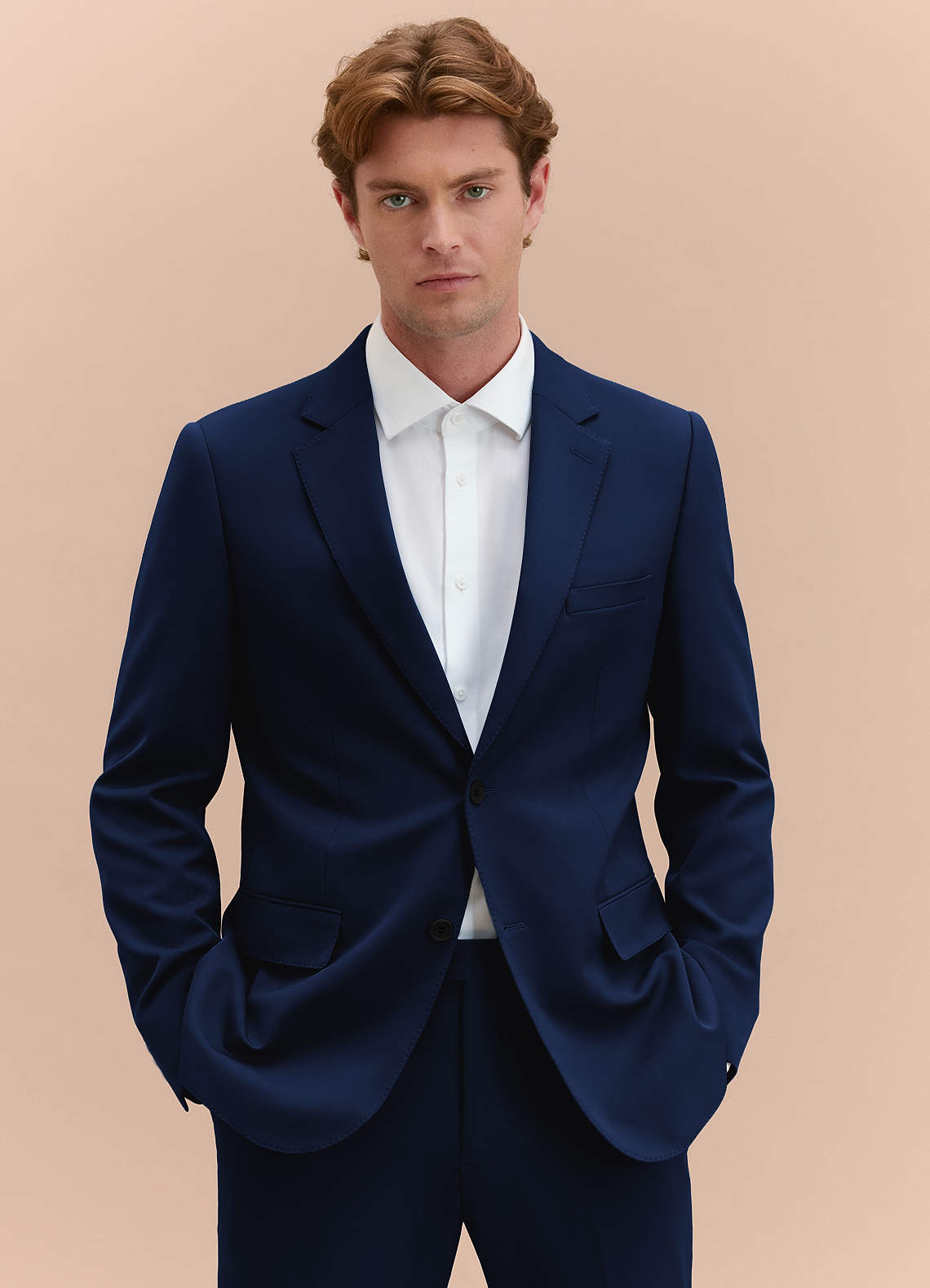 front James Blue Structured Stretch Suit Jacket