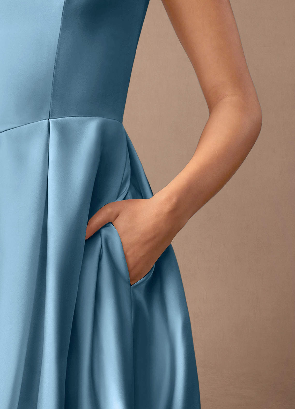 Azazie Fulton Mother of the Bride Dresses Steel Blue A-Line Pleated Stretch Satin Dress image6