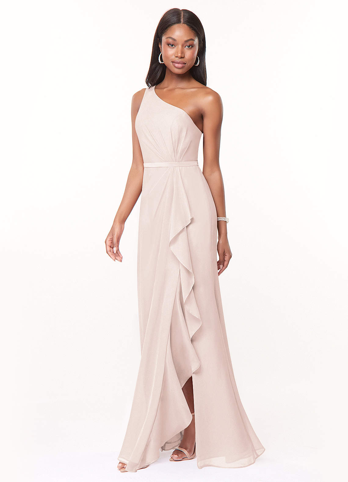 Azazie Liza Brautjungfernkleider Meerjungfrau-Linie One-Shoulder Chiffon Kleid Blassrosa image1