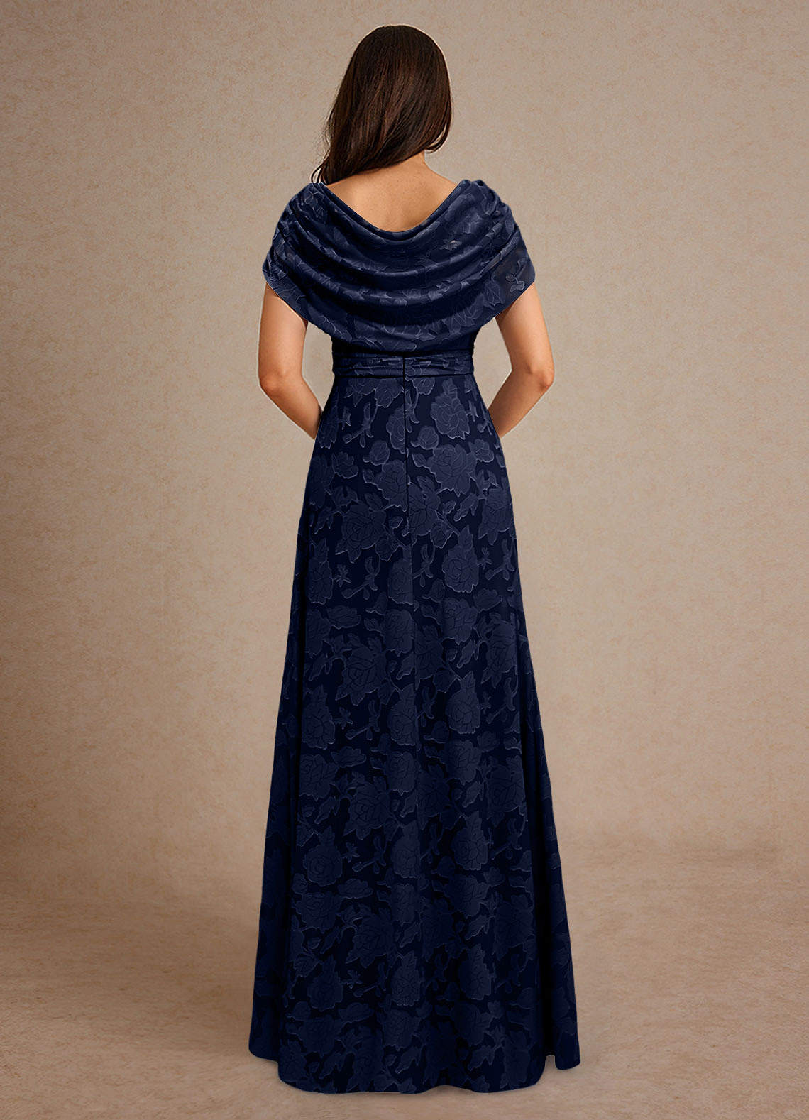Azazie Branford vestidos de madre de la novia Vestido de Azul Marino Oscuro de Devorado Floral de Corte En A con Plisado image2