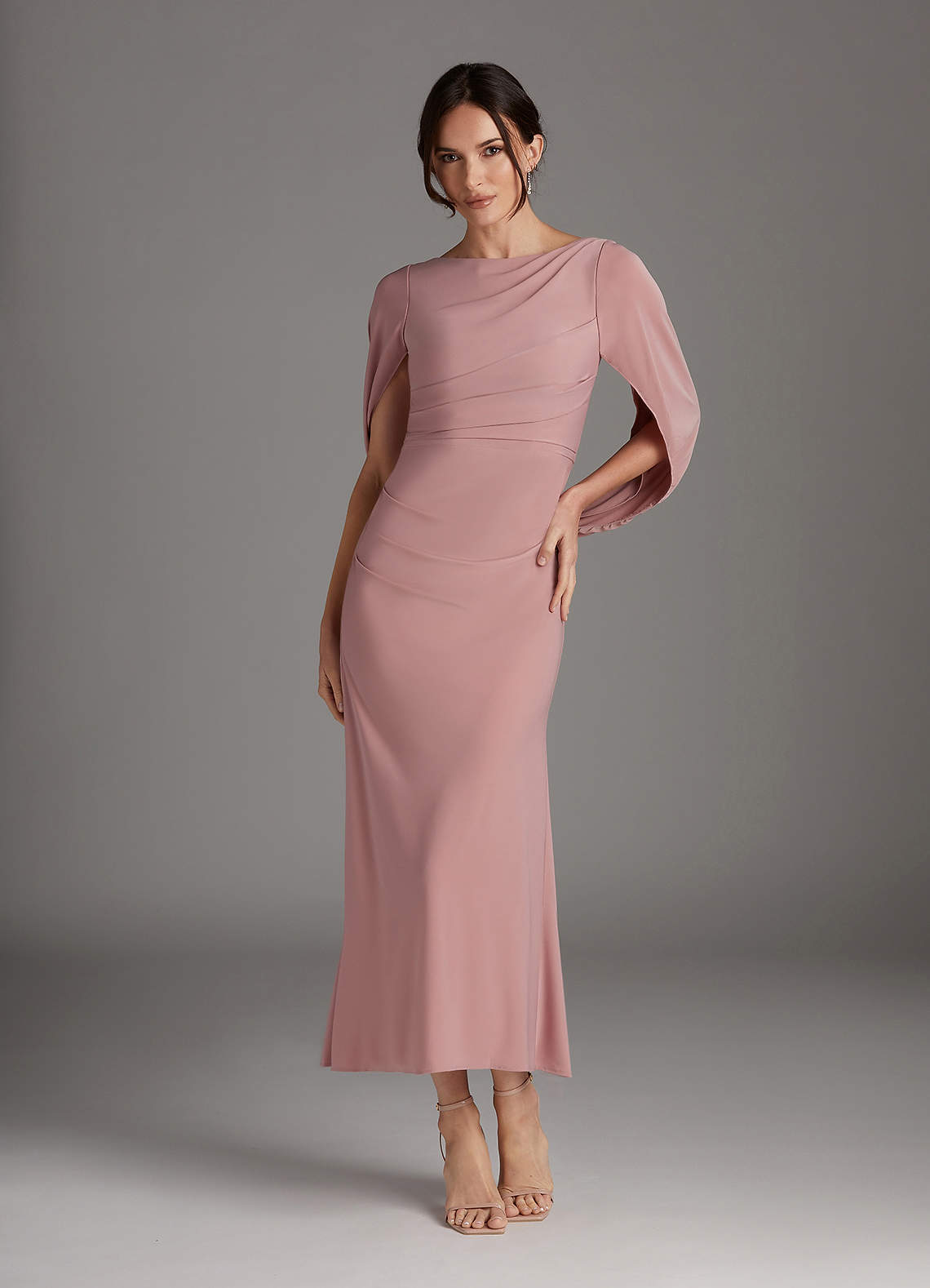 Azazie Bellona vestidos de madre de la novia Vestido de Rosa Polvorienta de Punto de lujo de Recto con Cuello barco image1