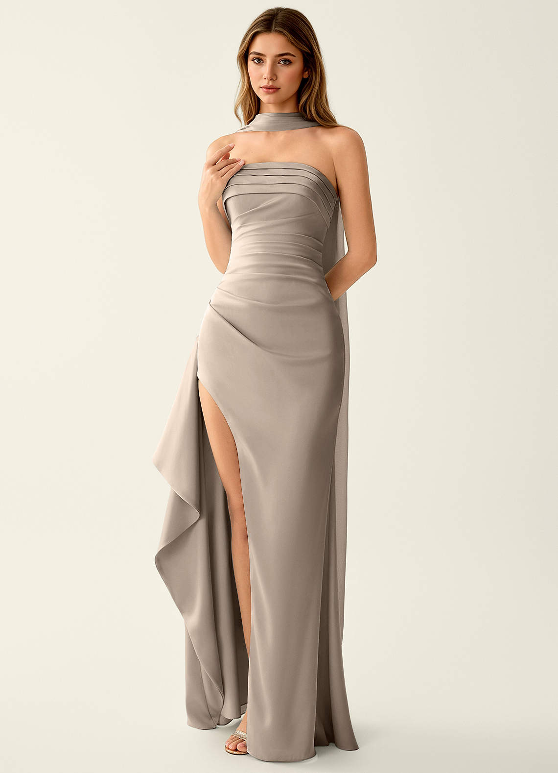 Esperanza Vanilla Satin Sparkly Lace Up Back Summer Dress