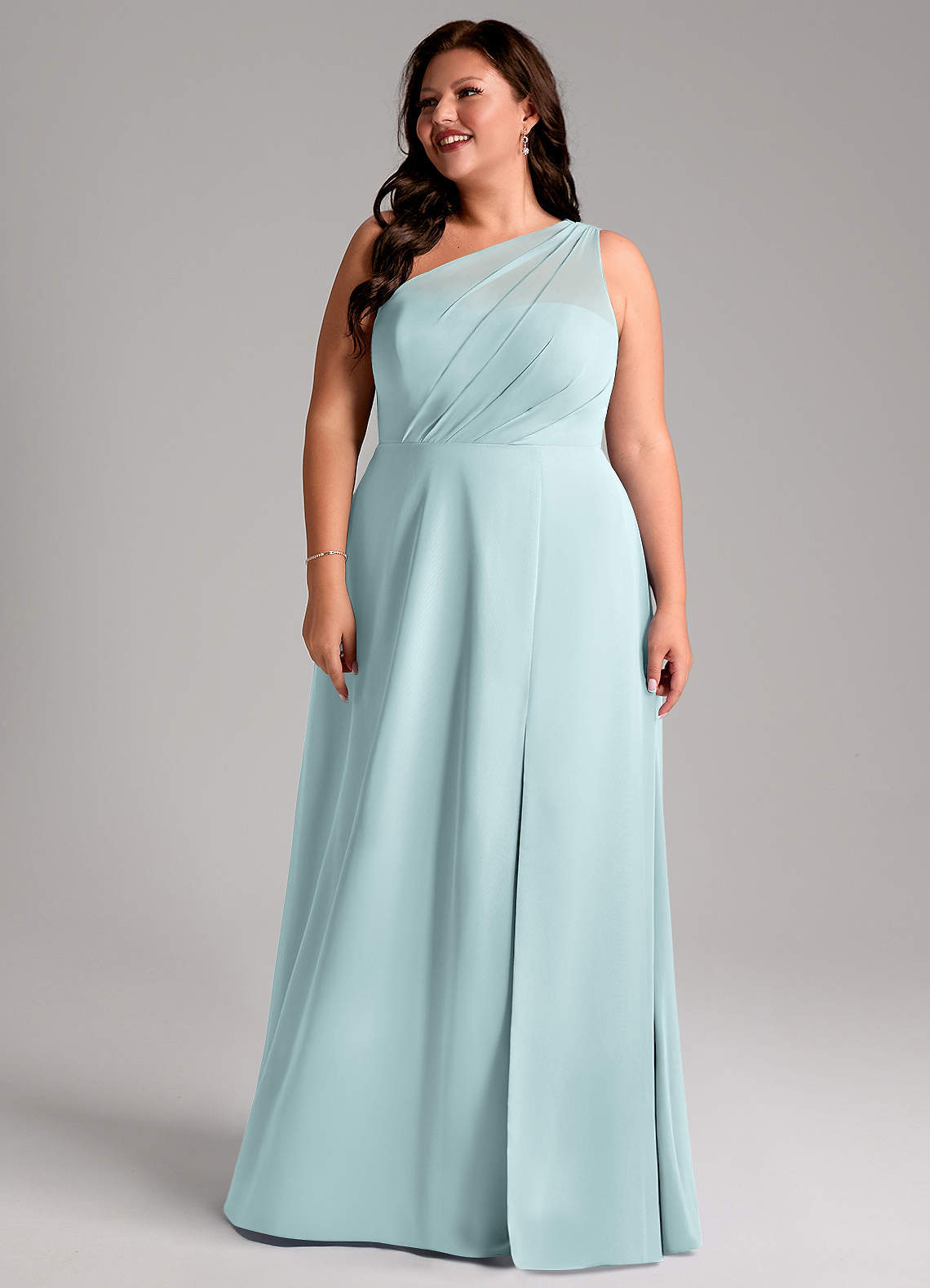 Azazie Phaedra Robes de demoiselle d'honneur Robe Trapèze en Mousseline de soie Asymétrique Brume image1