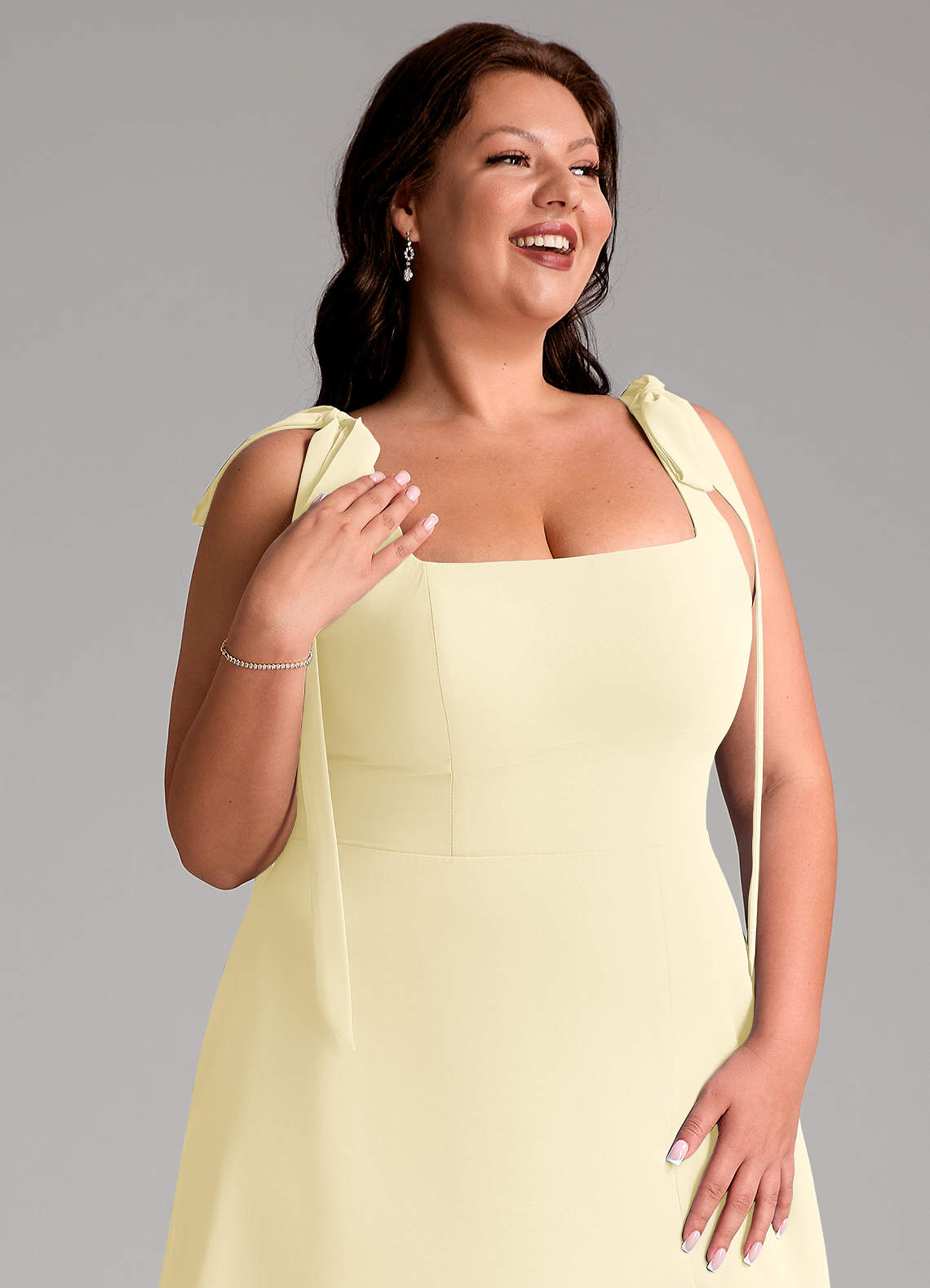 Azazie Debra At-home Try On Dresses Agave A-Line with Pockets Chiffon Convertible Dress image15