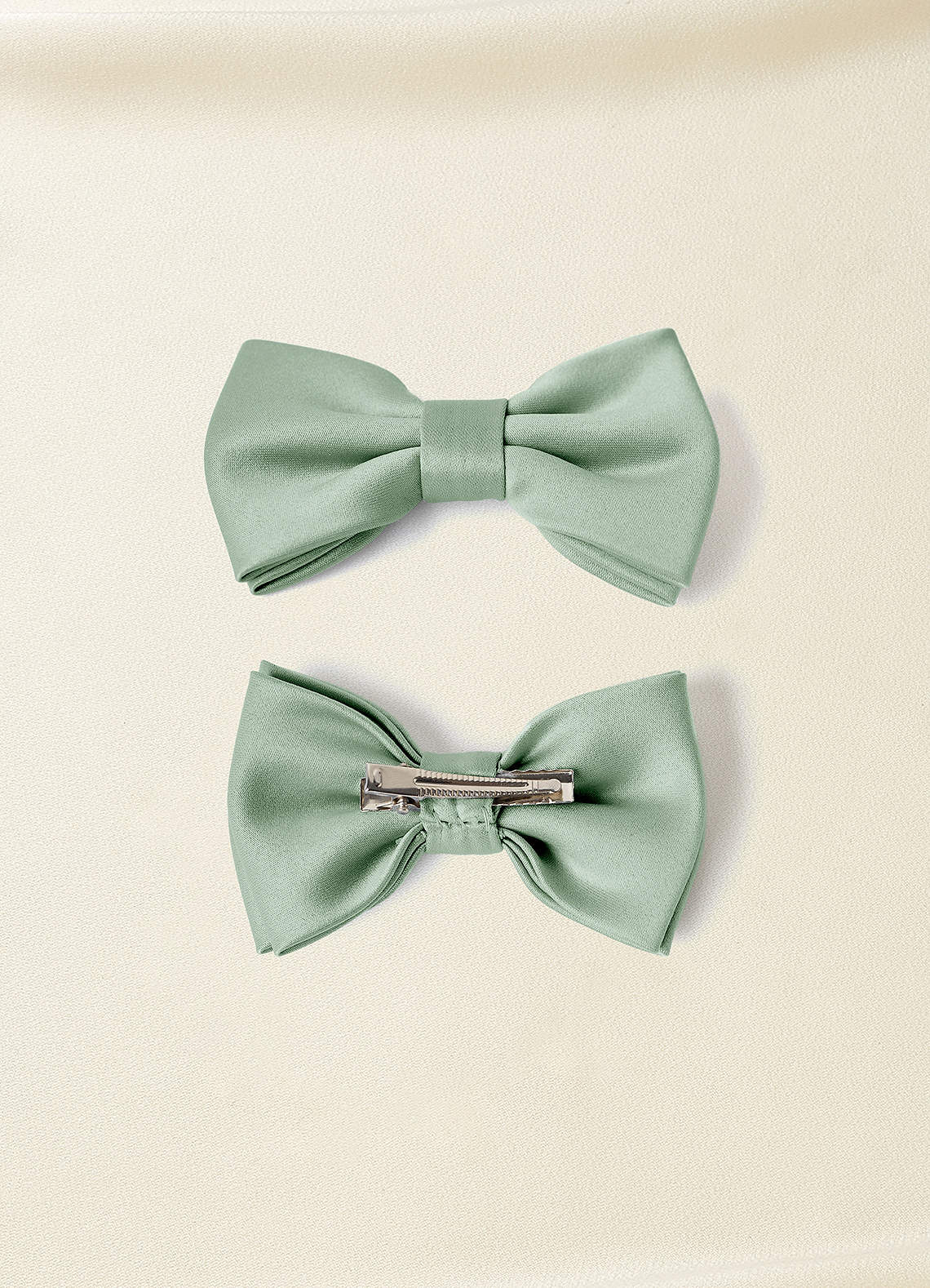 front Conjunto de presilhas de cabelo com laço de cetim fosco