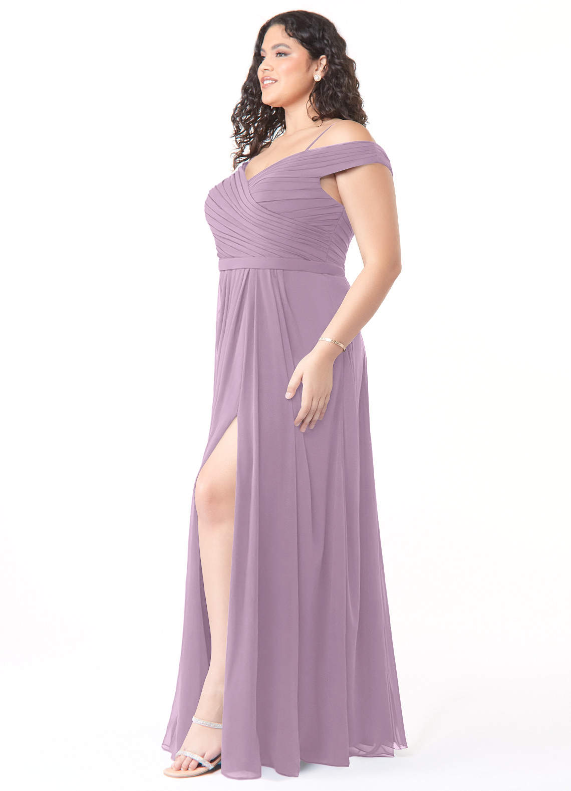Azazie Audrianna Bridesmaid Dresses A-Line Off-The-Shouler Gathered Chiffon Floor-Length Dress image1
