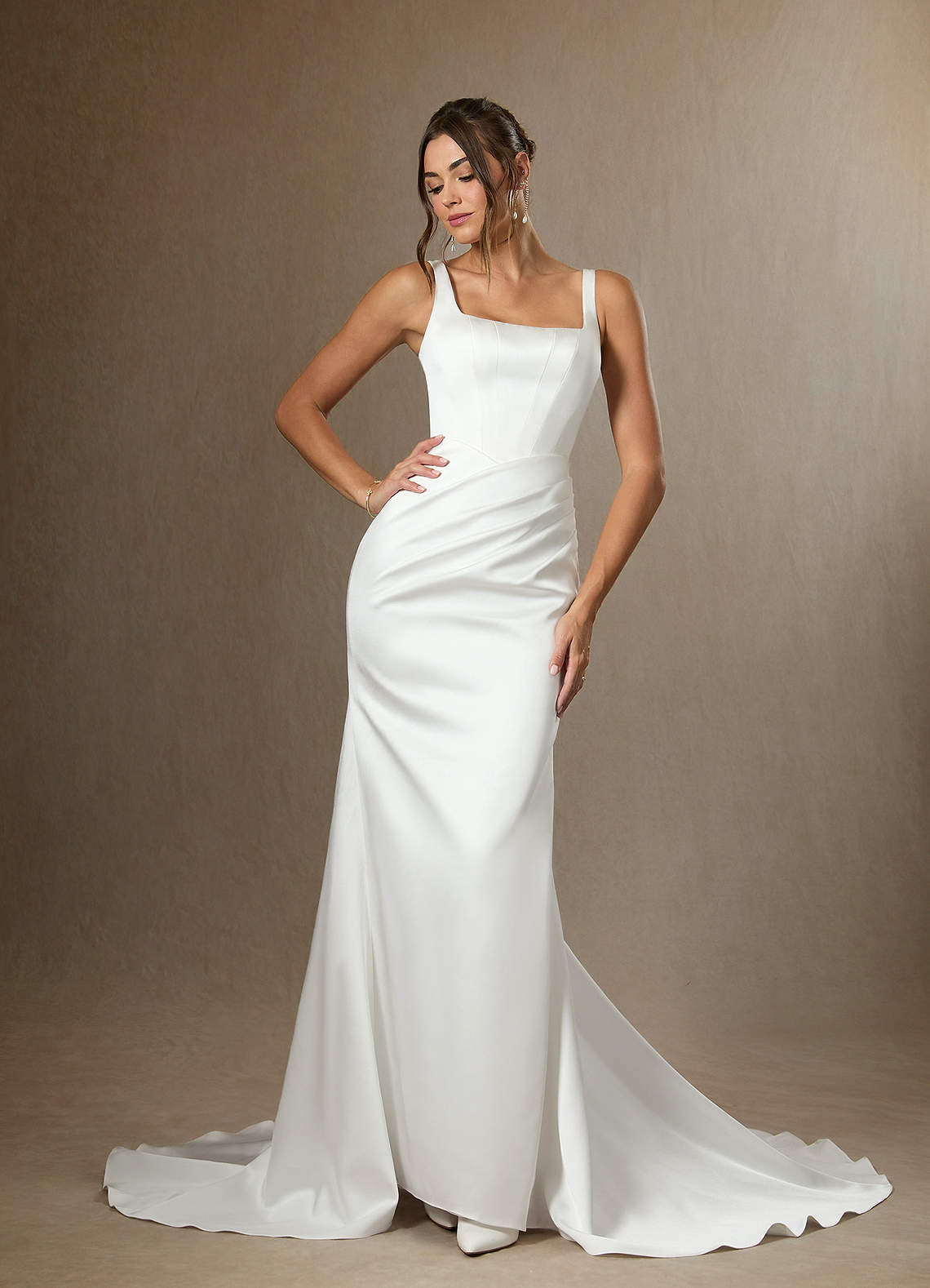 Azazie Wynona Wedding Dresses Diamond White Mermaid Square Neckline Double Faced Satin Dress image1
