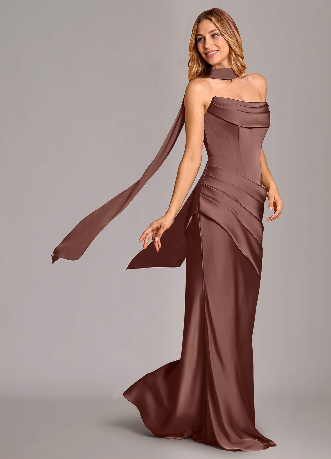 Azazie Pelagia Suknie dla druhen Syrena Gorset Satyna elastyczna Do ziemi Sukienka image1