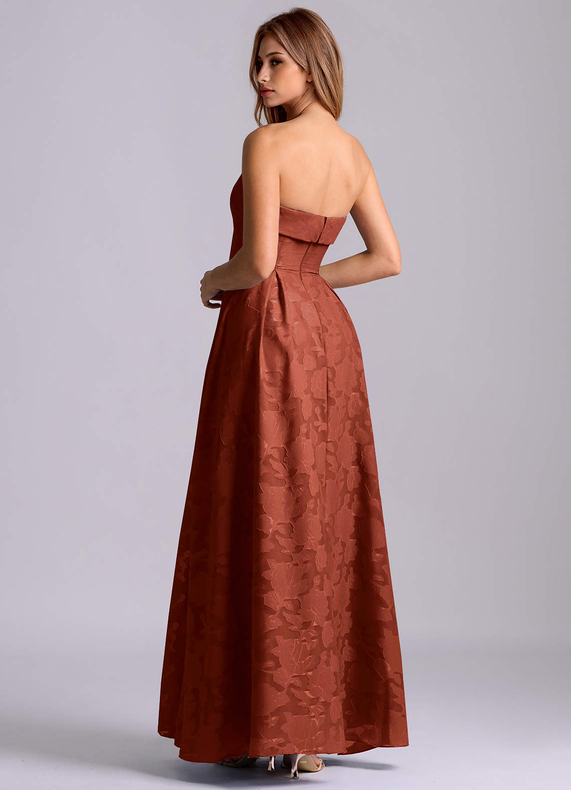 Azazie Lucienne Vestidos de madrinha de casamento Vestido Terracota de Esgotamento Floral de Linha A com Sem alças image1