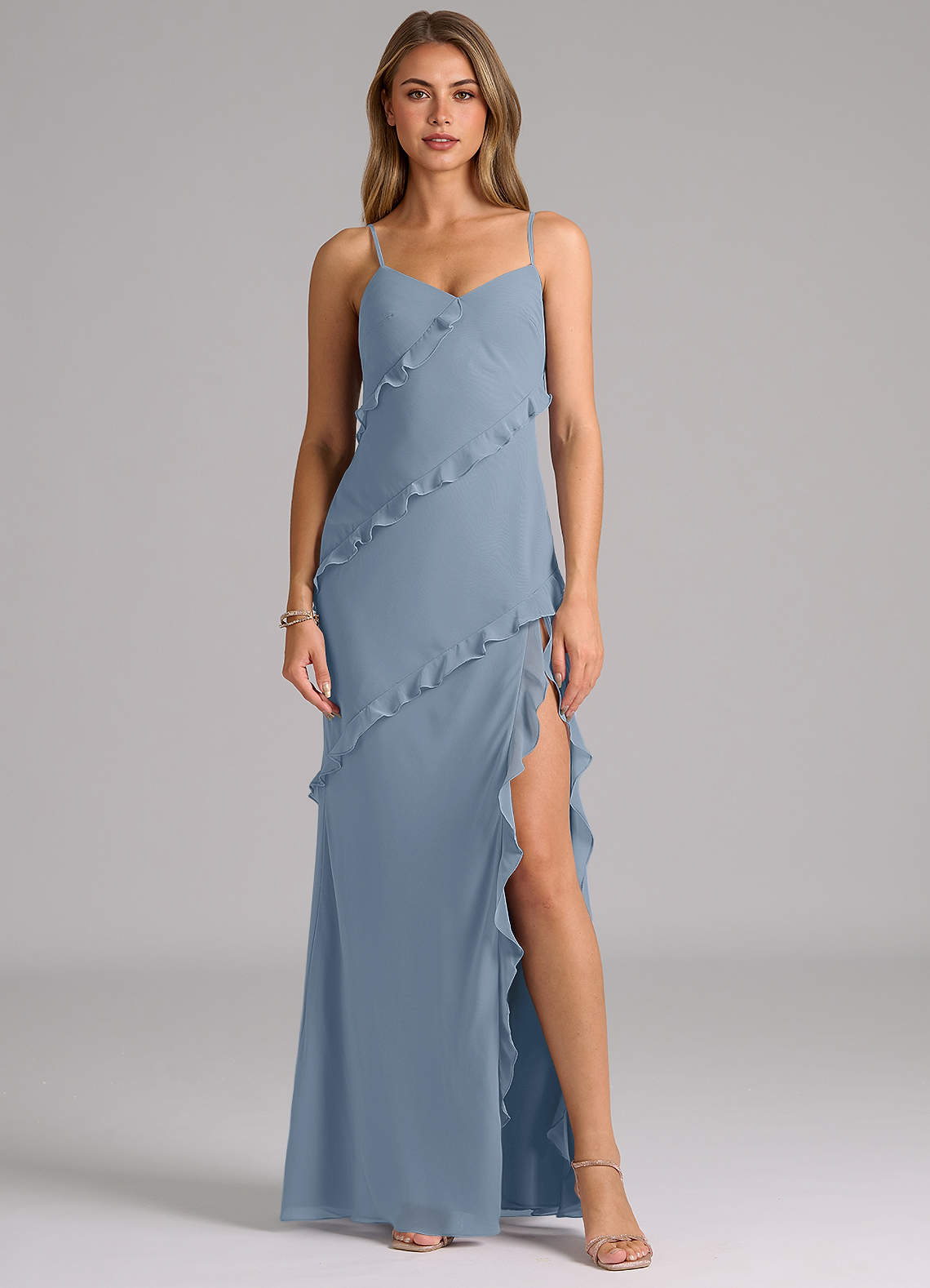 Azazie Nancie Bridesmaid Dresses Dusty Blue Mermaid Ruched Chiffon Dress image1