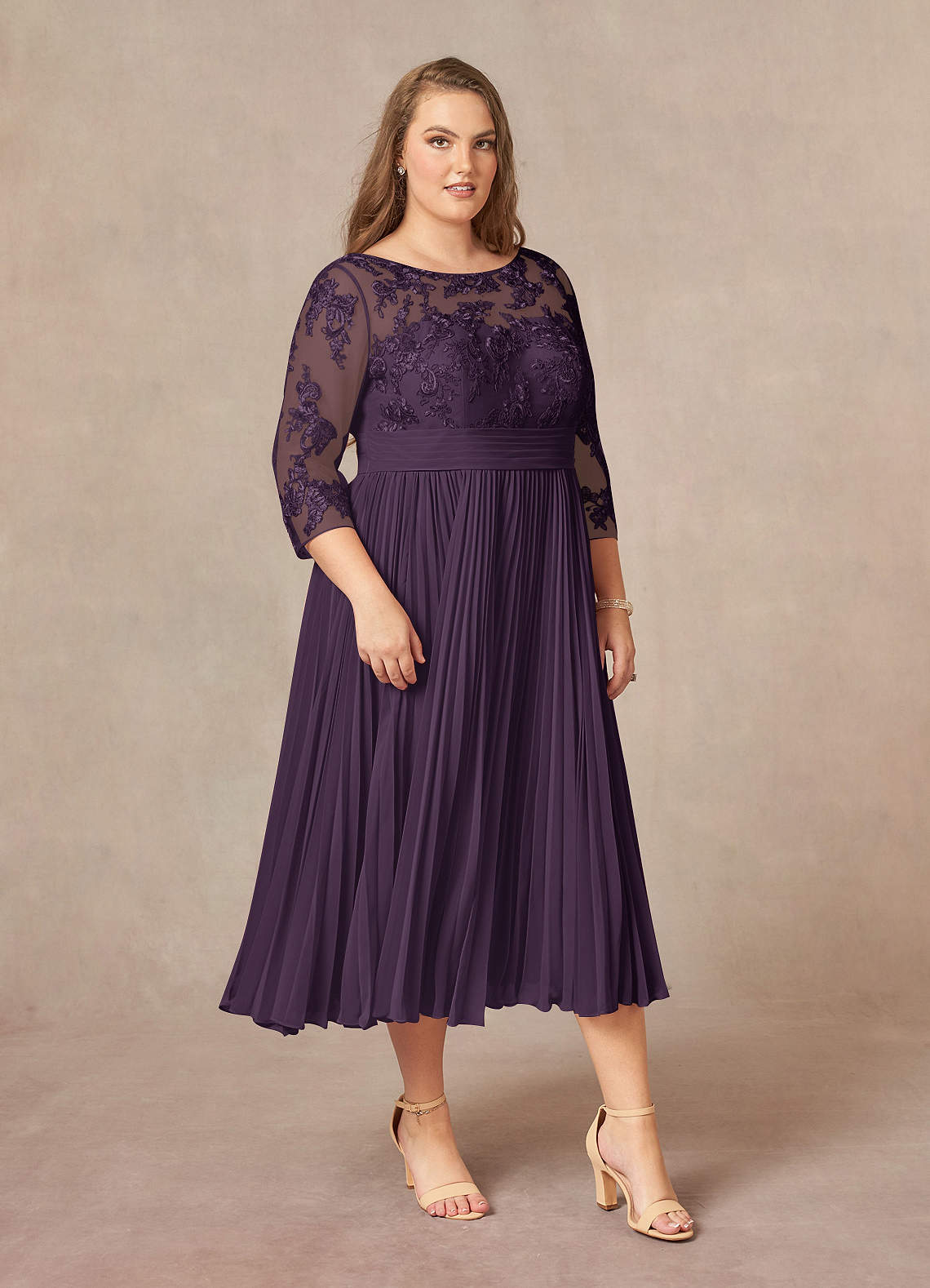 Azazie Tutu Mother of the Bride Dresses Plum A-Line Boatneck Lace Chiffon Dress image9