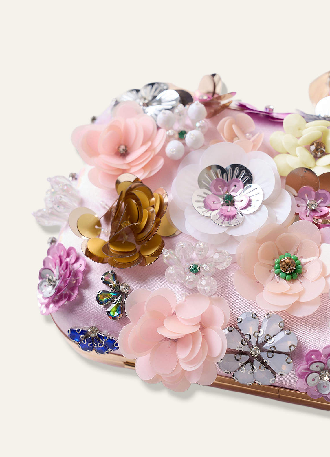 front Sequin Flower Embellished Clutch
