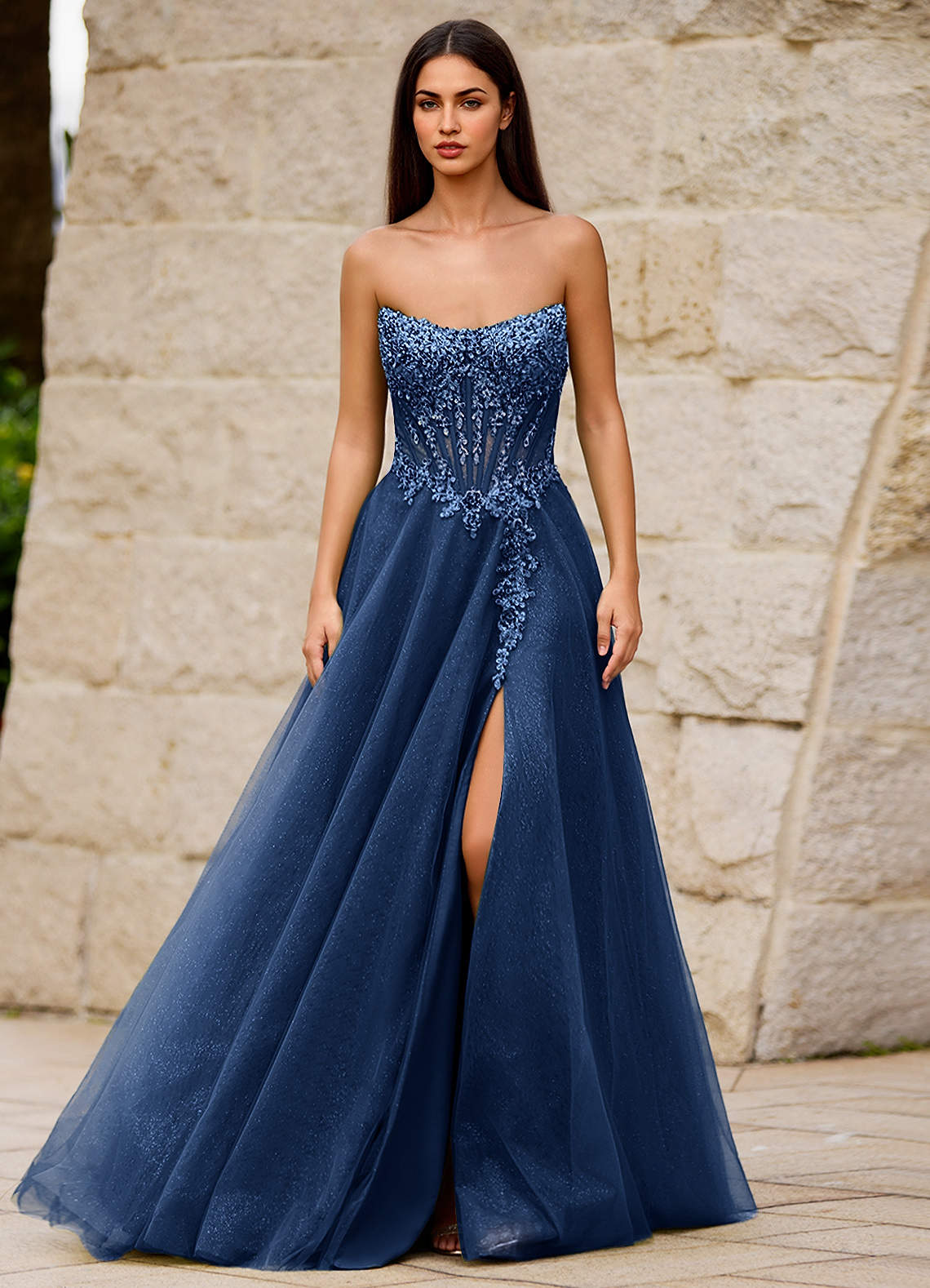 slim fit dress slacks Navy Blue One Shoulder Sequin Prom Dress Long Appliques Evening Gowns,MP533