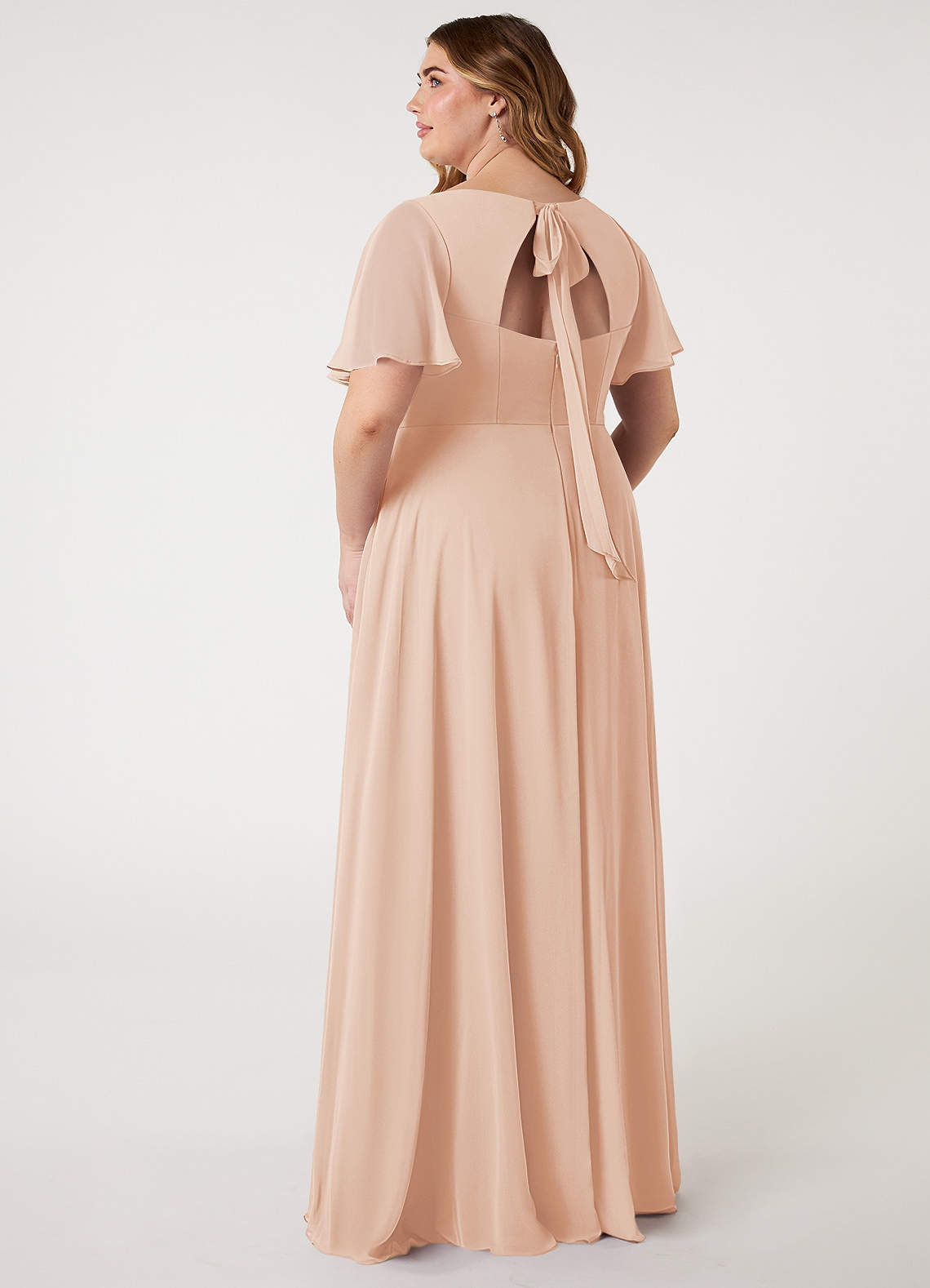 Azazie Kimber Bridesmaid Dresses English Rose A-Line Flounce Sleeve Chiffon Dress image6