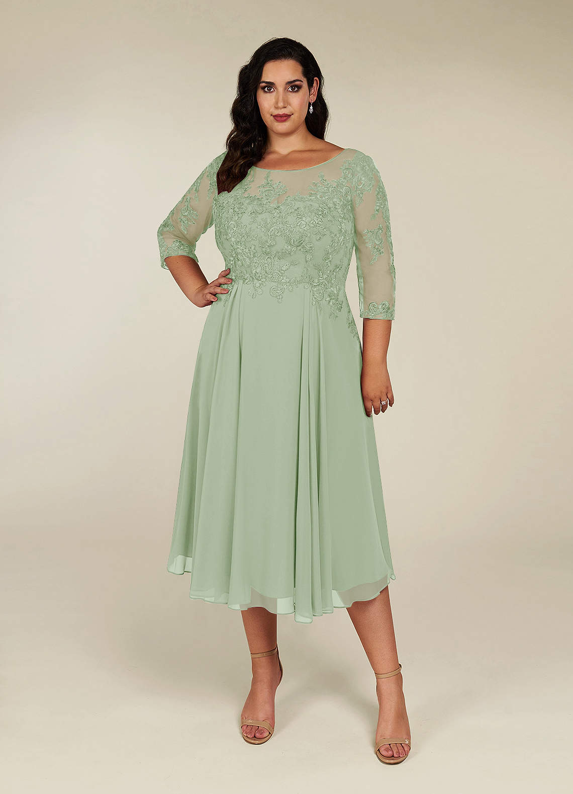 Azazie Marge Mother of the Bride Dresses Dusty Sage A-Line Scoop Lace Chiffon Dress image1