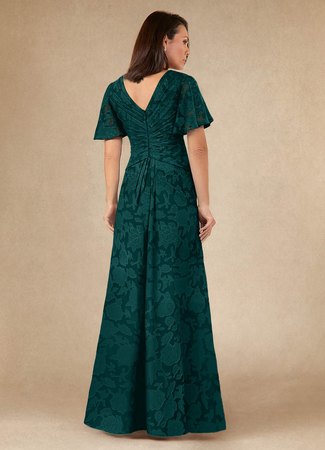 Azazie Emmeline Vestidos para mãe da noiva Vestido Pinho de Esgotamento Floral de Linha A com Plissado image4