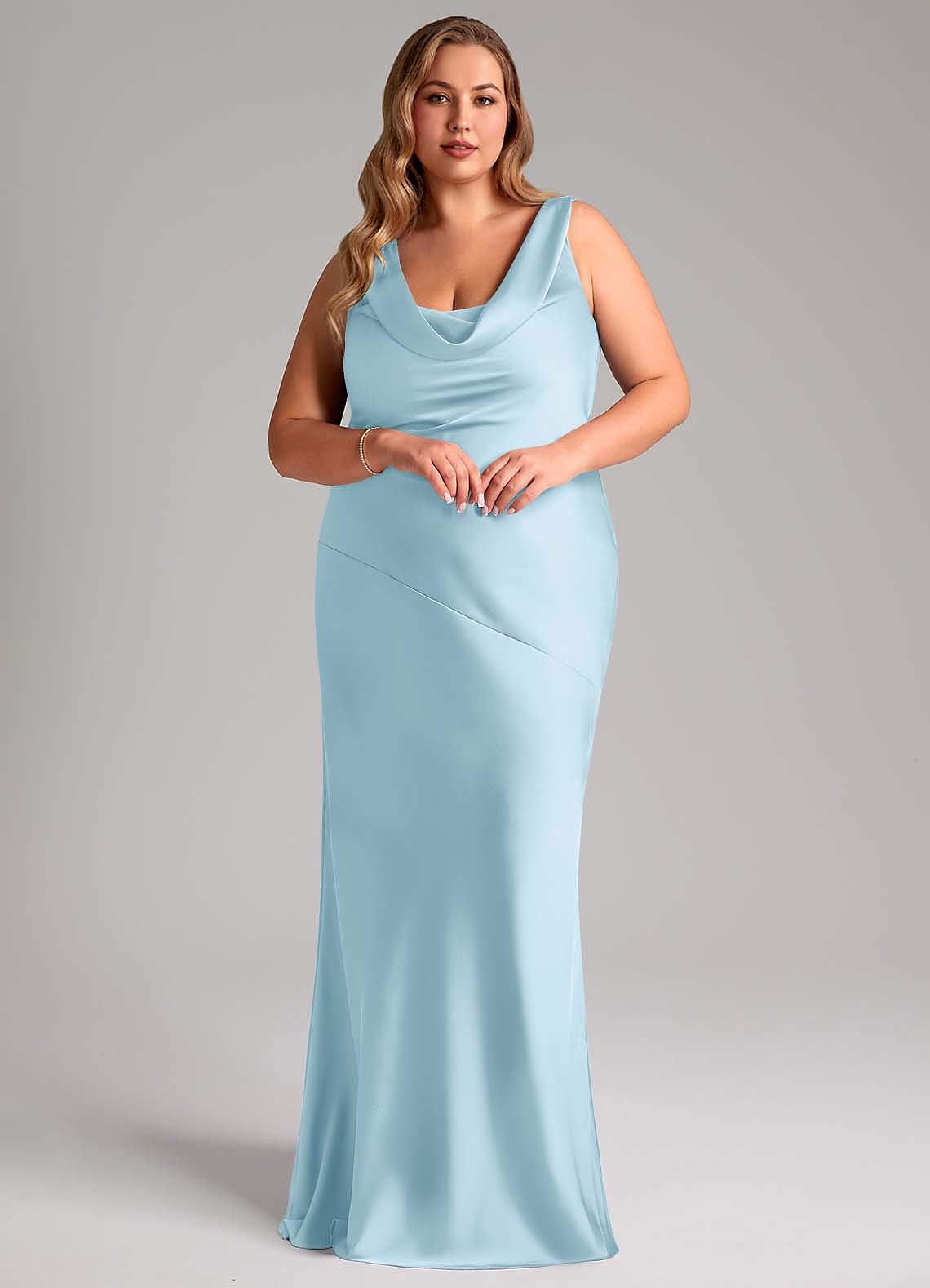 Azazie Rylina Bridesmaid Dresses Sky Blue Mermaid Stretch Satin Dress image8