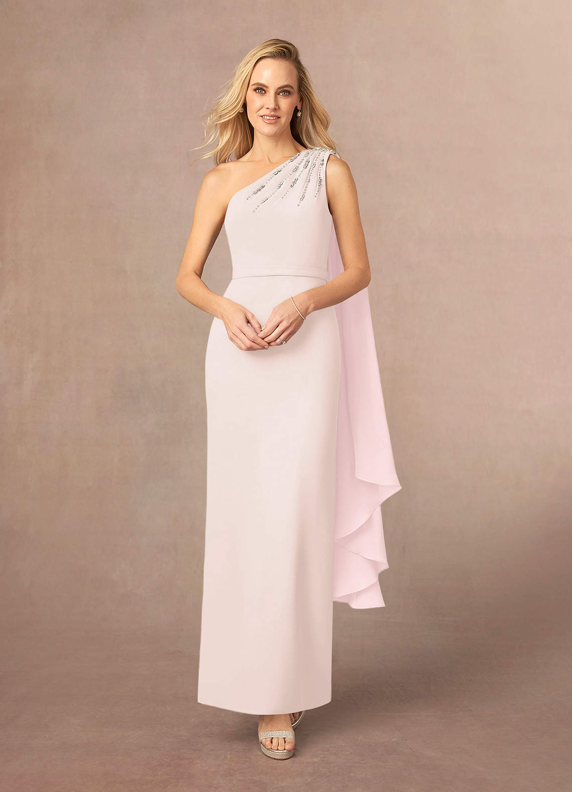 Azazie Gianna Mother of the Bride Dresses Blushing Pink One Shoulder Stretch Crepe Dress image1