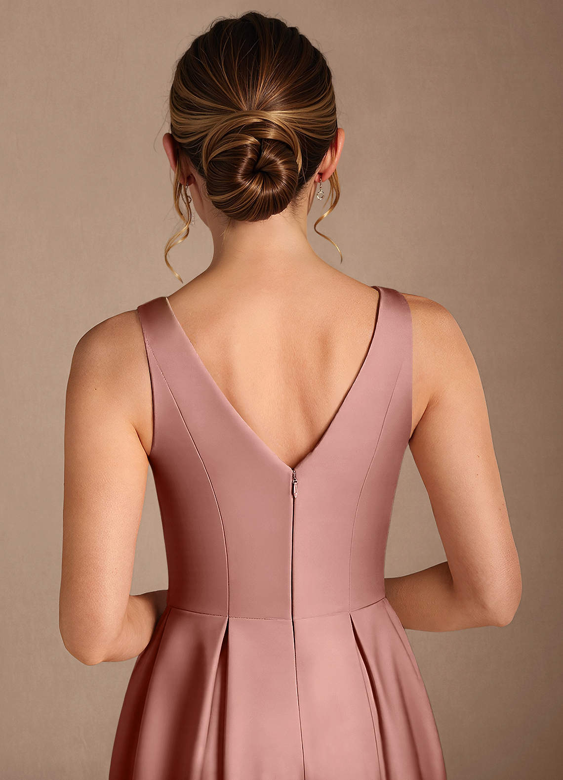 Azazie Fulton Mother of the Bride Dresses Rosette A-Line Pleated Stretch Satin Dress image5