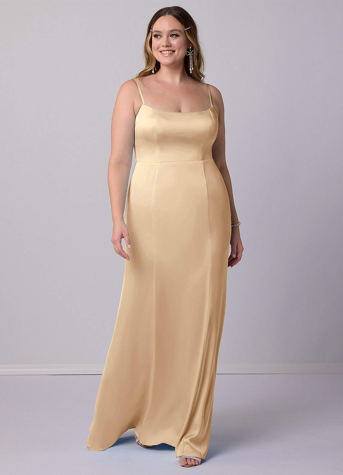 Barbie ♥ Azazie Bridesmaid Dresses Champagne Mermaid Bow Stretch Satin Dress image6