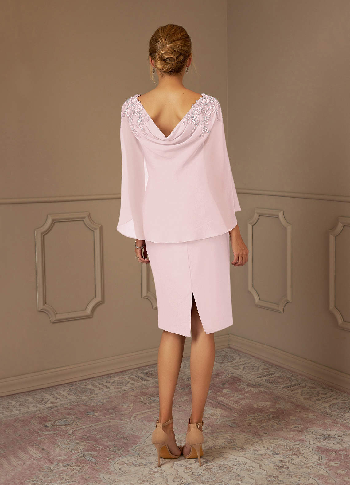 Azazie Carmela Mother of the Bride Dresses Blushing Pink Sheath Lace Chiffon Dress image3