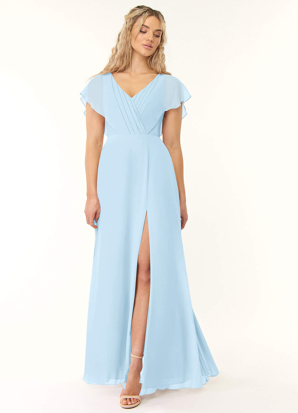Azazie Rylee Bridesmaid Dresses Sky Blue A-Line Pleated Chiffon Dress image1