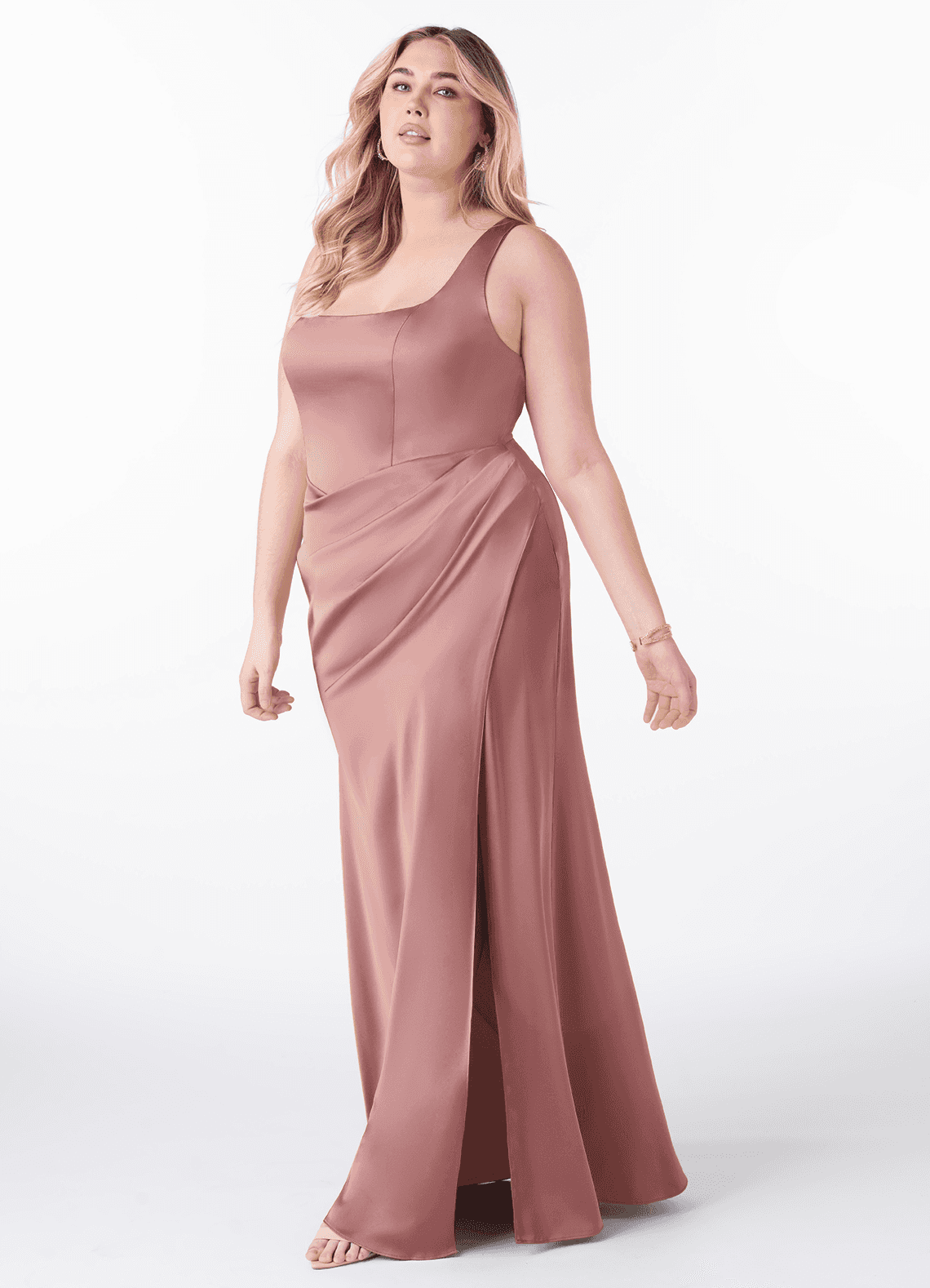 Azazie Mero Bridesmaid Dresses Dusty Rose Sheath Pleated Stretch Satin Dress image6