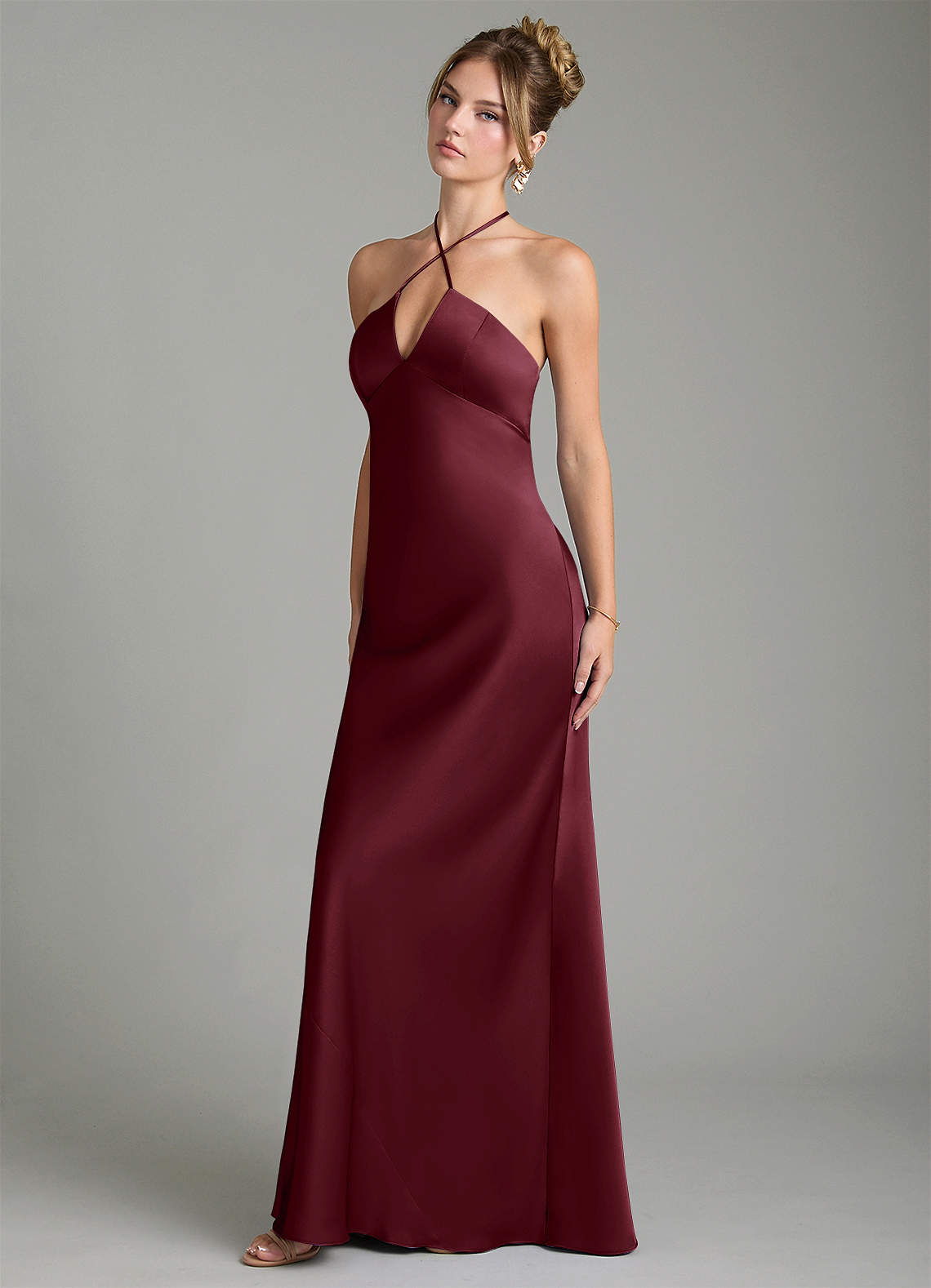Azazie Camille Cabernet Stretch Satin Bridesmaid Dresses | Azazie