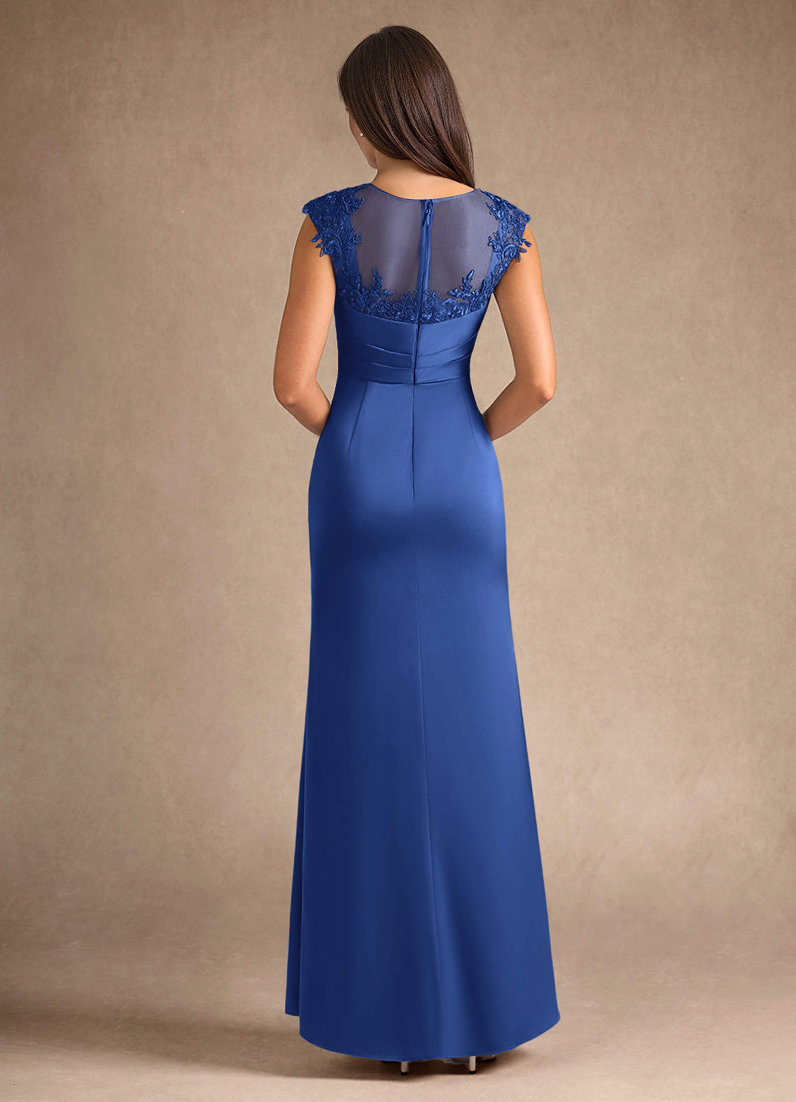Azazie Sheath Illusion Floor-Length Lace Mother of The Bride or Groom Dresses - Royal Blue