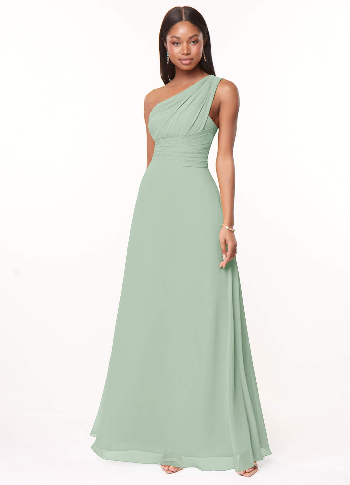 Azazie Ashley Bridesmaid Dresses Agave A-Line Ruched Chiffon Dress image1