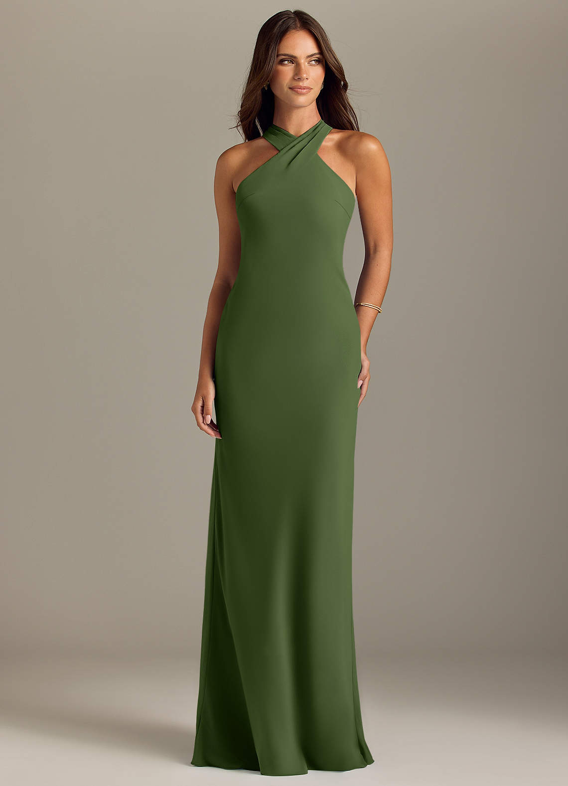 Azazie Doretta Bridesmaid Dresses Olive Mermaid Pleated Chiffon Dress image1
