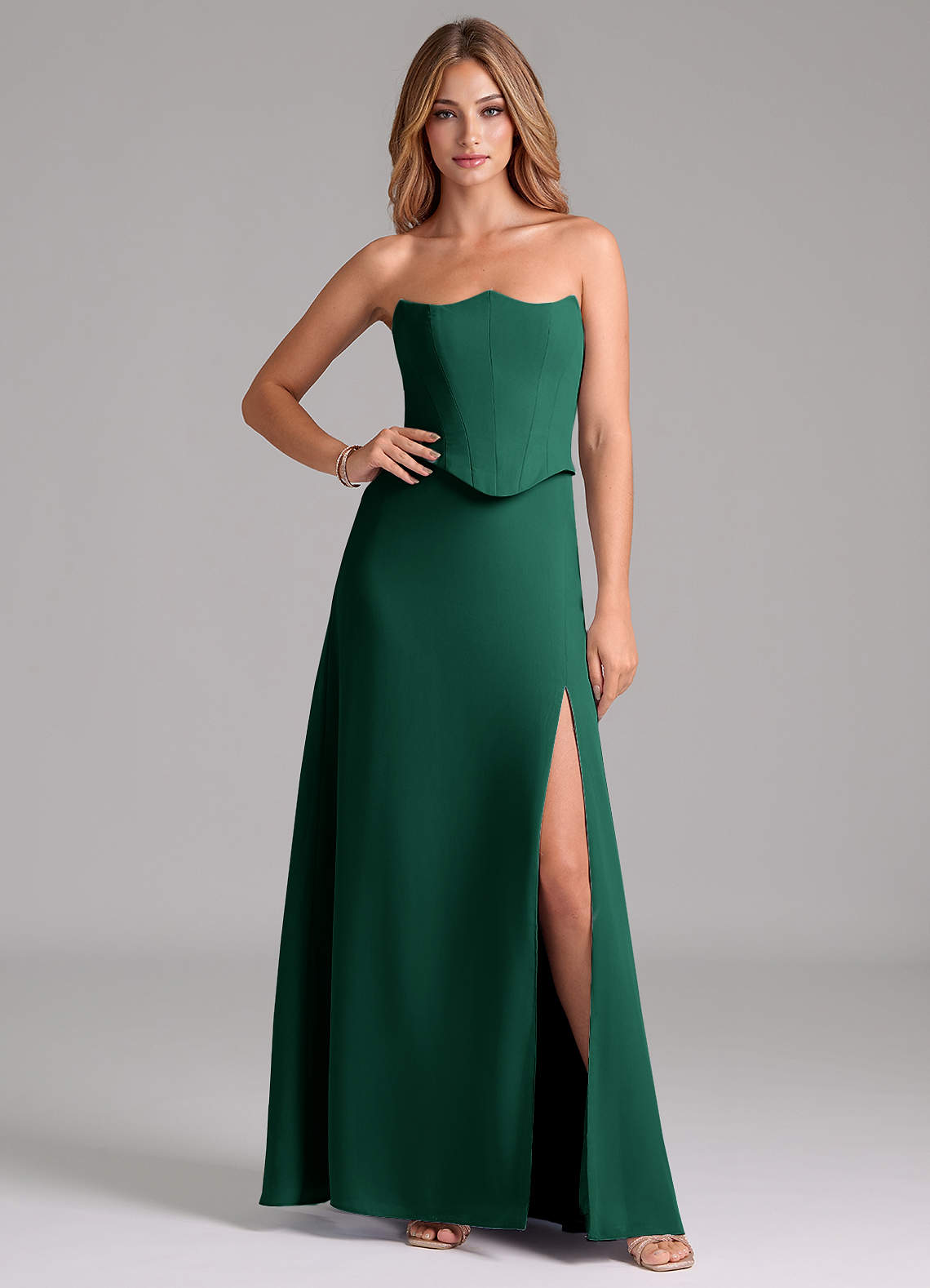 Azazie Jenilyn Bridesmaid Dresses Emerald A-Line Strapless Chiffon Dress image1