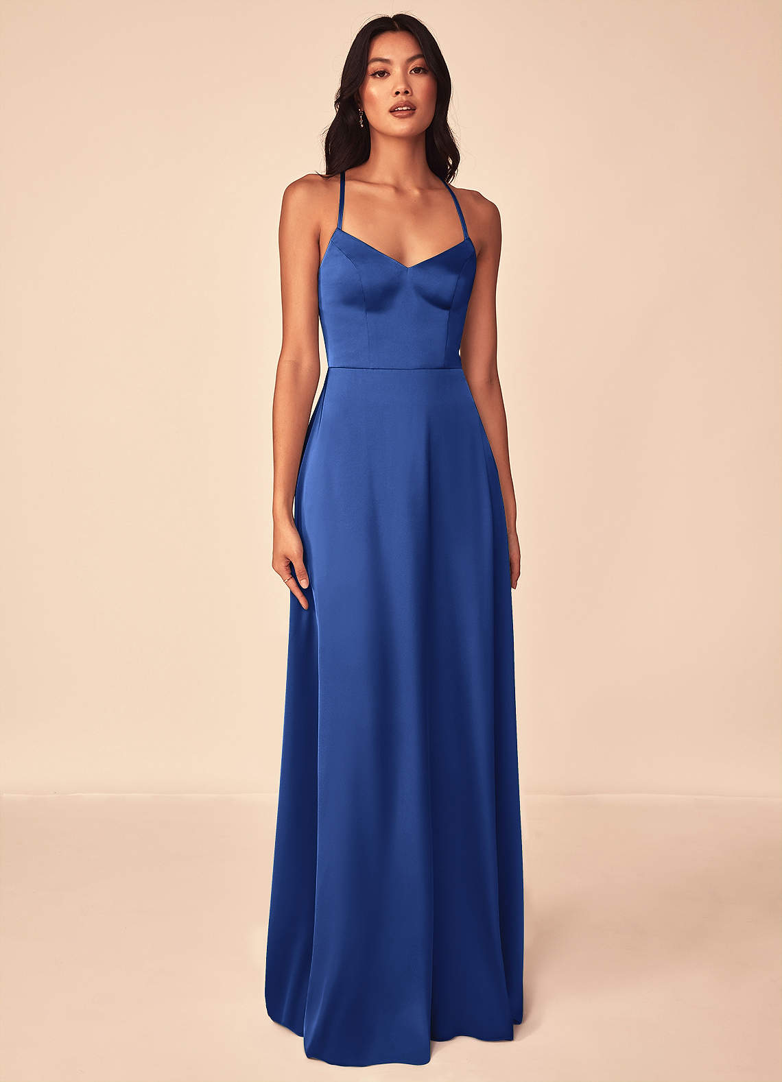 Azazie Mei Bridesmaid Dresses Royal Blue A-Line V-Neck Stretch Satin Dress image1