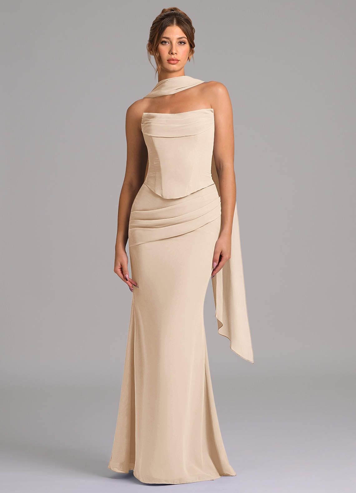 Azazie Sorrel Jurken voor bruidsmeisjes Jurk van Chiffon met Zeemeermin Korset Wit Albast image3