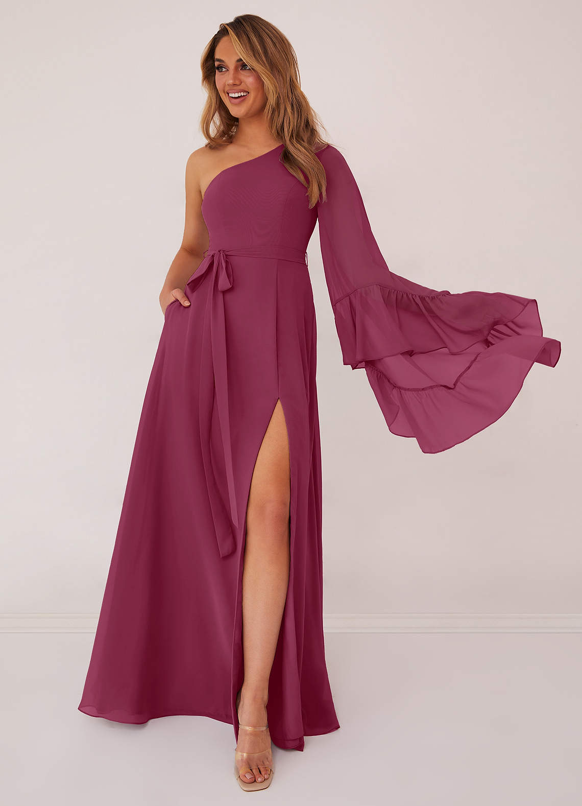 Barbie ♥ Azazie Bridesmaid Dresses Mulberry A-Line Long Sleeve Chiffon Dress image1